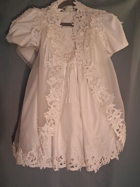 Ivory Beaded Flower Appliqué Christening Dress Set